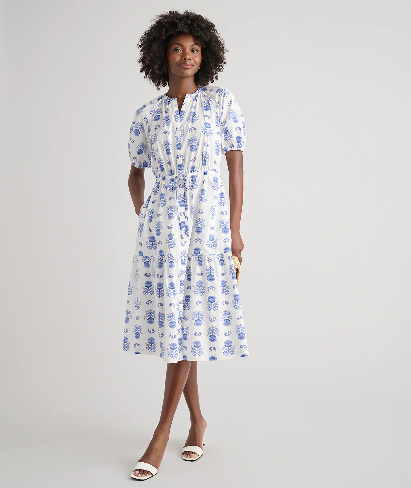 Stretch Cotton Printed Brigette Midi Dress - Image 3