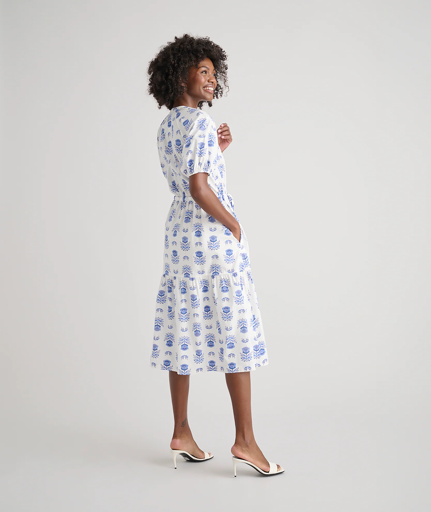 Stretch Cotton Printed Brigette Midi Dress - Image 4